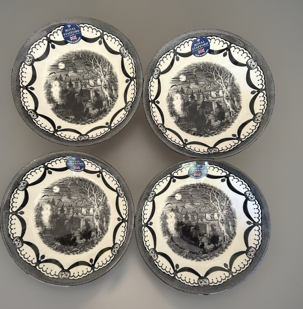 4 Royal Stafford Spookeyville Coven Witch Salad Bowls Halloween NWT 7 3/4” Wide